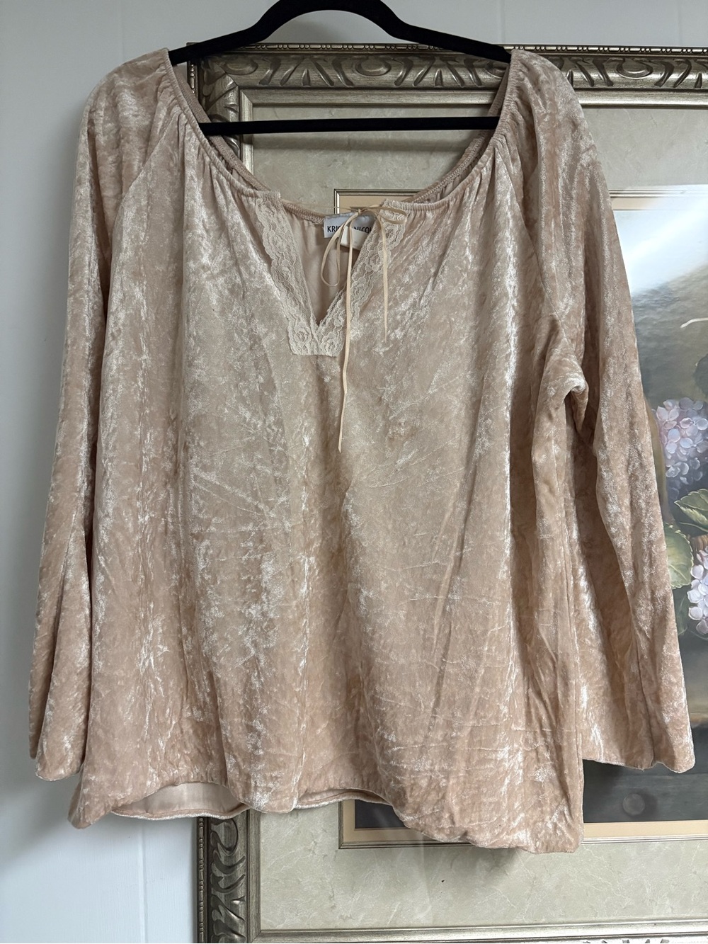Velvet Peasant Tunic Top in Soft Beige